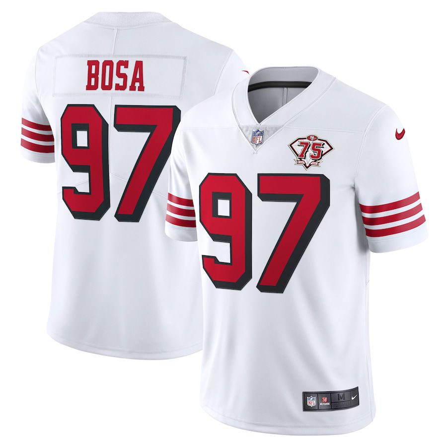 Men San Francisco 49ers #97 Nick Bosa Nike White 75th Anniversary 2nd Alternate Vapor Limited NFL Jersey->san francisco 49ers->NFL Jersey